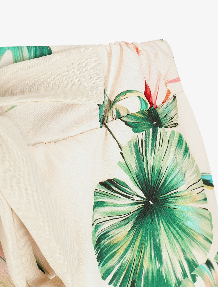 Pantalon ample taille haute motif tropical - Beige - 3
