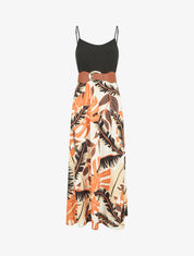 Robe longue bi-matière imprimé tropical - Noir - 1