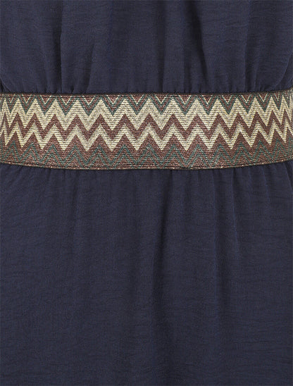 Robe longue unie col américain fantaisie - Marine - 3