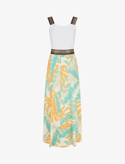 Robe longue à bretelles imprimé tropical - Vert d&