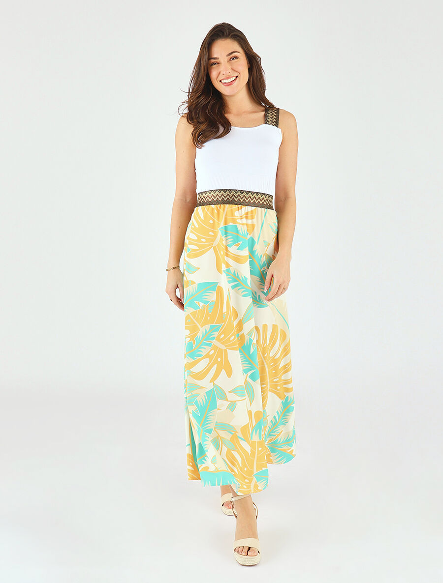 Robe longue à bretelles imprimé tropical - Vert d&