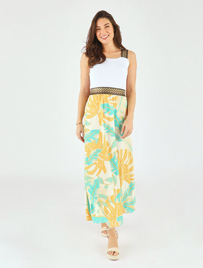 Robe longue à bretelles imprimé tropical - Vert d&