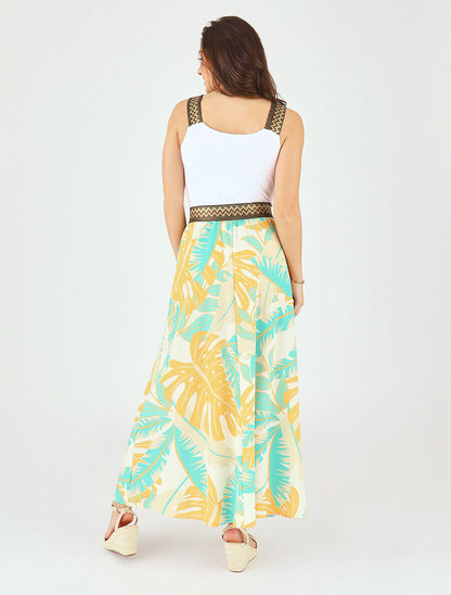 Robe longue à bretelles imprimé tropical - Vert d&