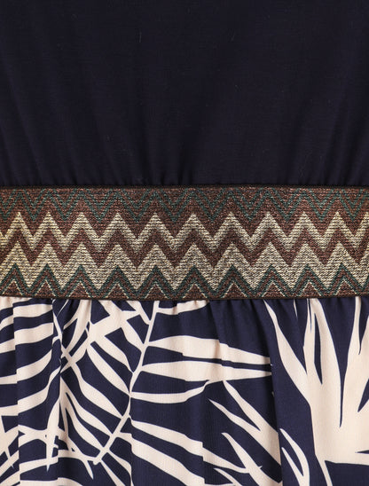 Robe longue à bretelles imprimé plantes tropicales - Marine - 3