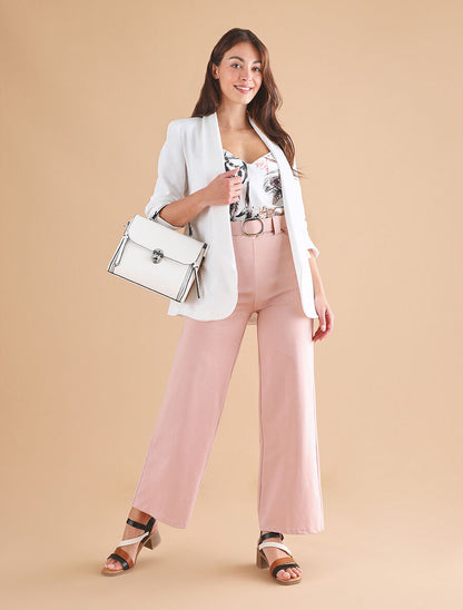 Pantalon droit taille haute uni - Rose pâle - 4