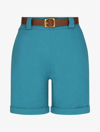 Short droit uni taille standard élastiquée - Turquoise - 1