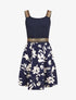 Robe courte fleurie bretelles fantaisies - Marine - 1