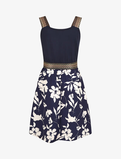 Robe courte fleurie bretelles fantaisies - Marine - 2
