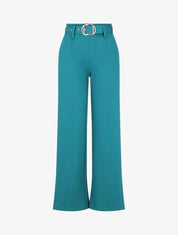 Pantalon uni ceinturé - Bleu canard - 1