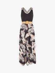 Robe imprimé tropical à bretelles imprimé mosaïque - Noir - 1