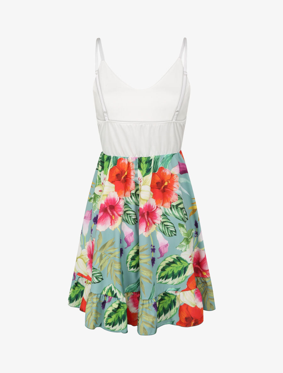 Robe patineuse courte imprimé hibiscus - Vert menthe - 2