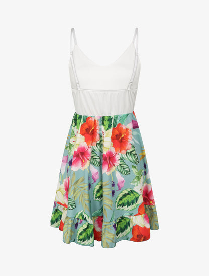 Robe patineuse courte imprimé hibiscus - Vert menthe - 2