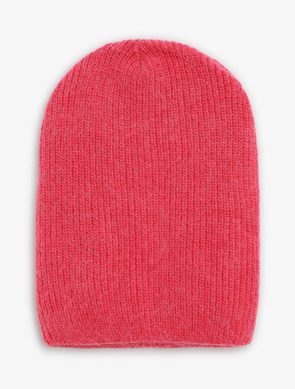 Bonnet uni en maille côtelée - Fushia - 4