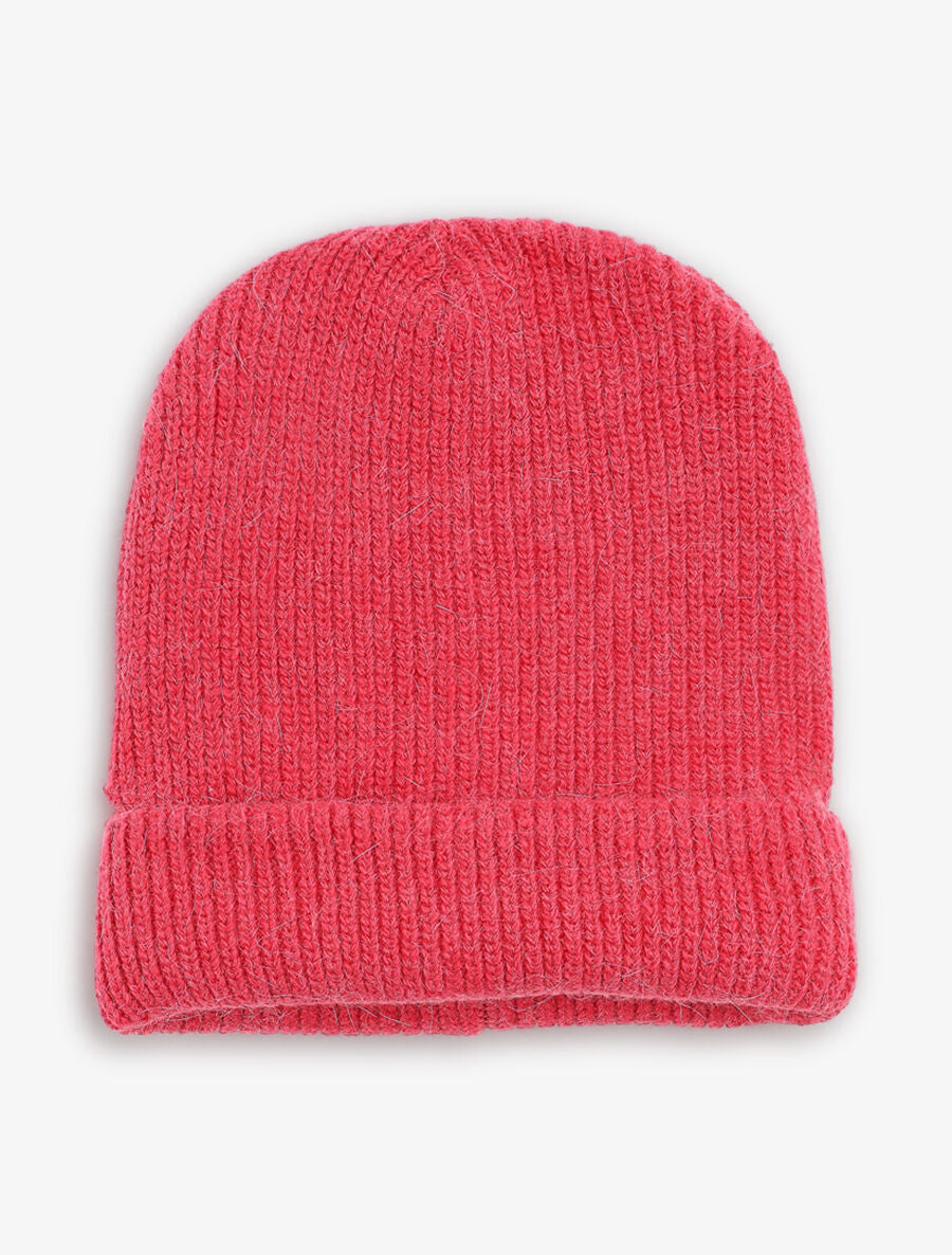 Bonnet uni en maille côtelée - Fushia - 3