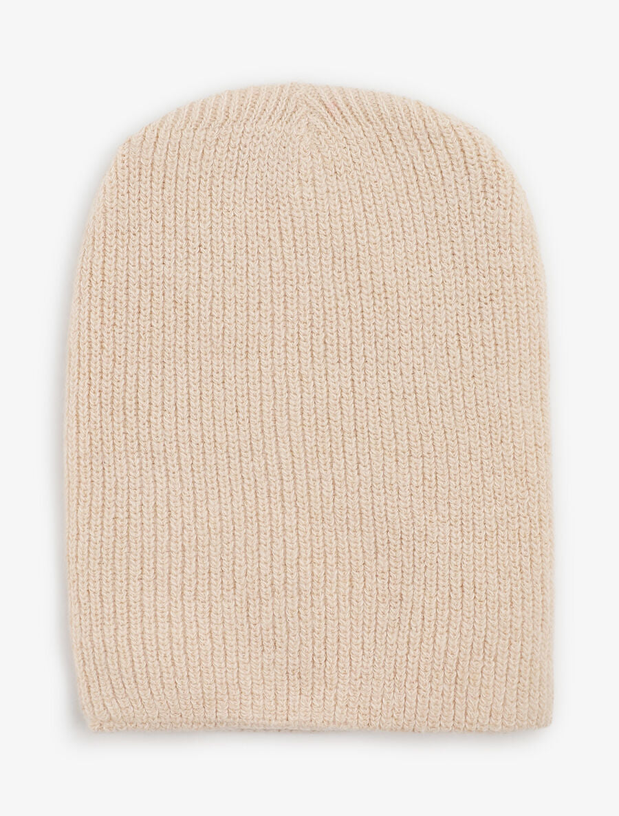 Bonnet uni en maille côtelée - Beige - 1