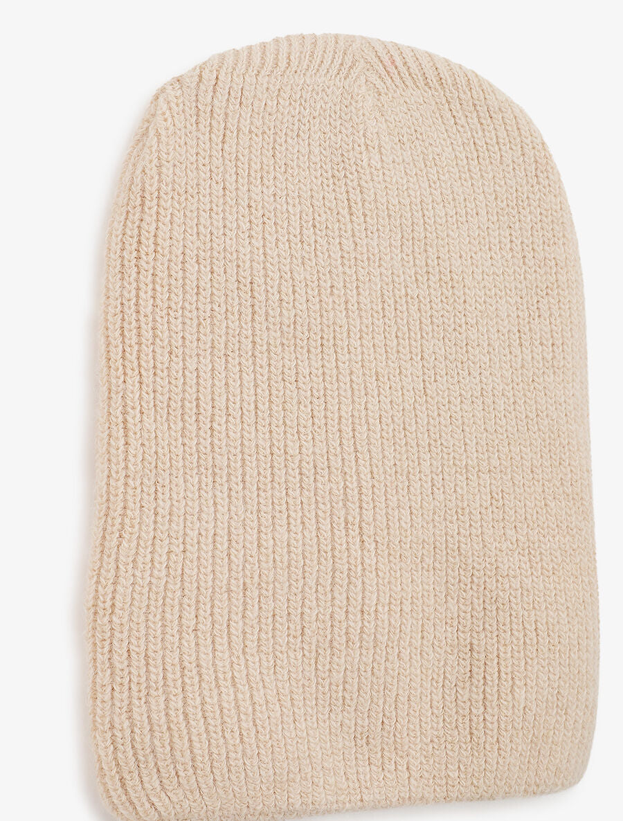 Bonnet uni en maille côtelée - Beige - 2
