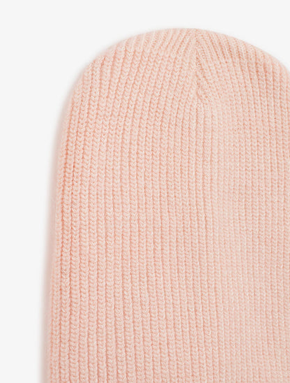 Bonnet uni en maille côtelée - Rose claire - 2