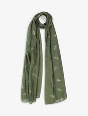 Foulard imprimé plumes irisées - Kaki - 1