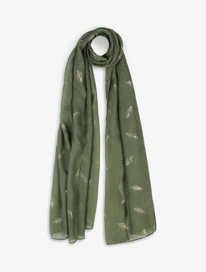 Foulard imprimé plumes irisées - Kaki - 1