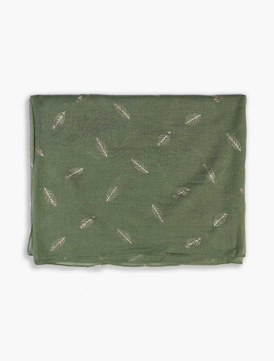 Foulard imprimé plumes irisées - Kaki - 2