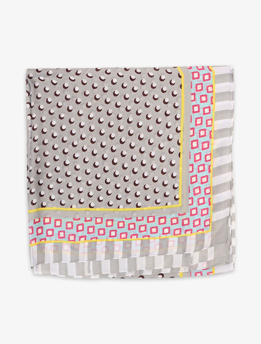 Foulard en soie mélangée imprimé pois stylisés - Gris - 2