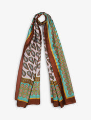 Foulard en soie mélangée imprimé cachemire - Marron - 1