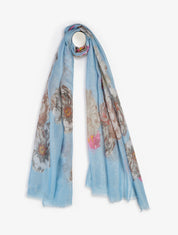 Foulard irisé imprimé grandes fleurs - Bleu ciel - 1