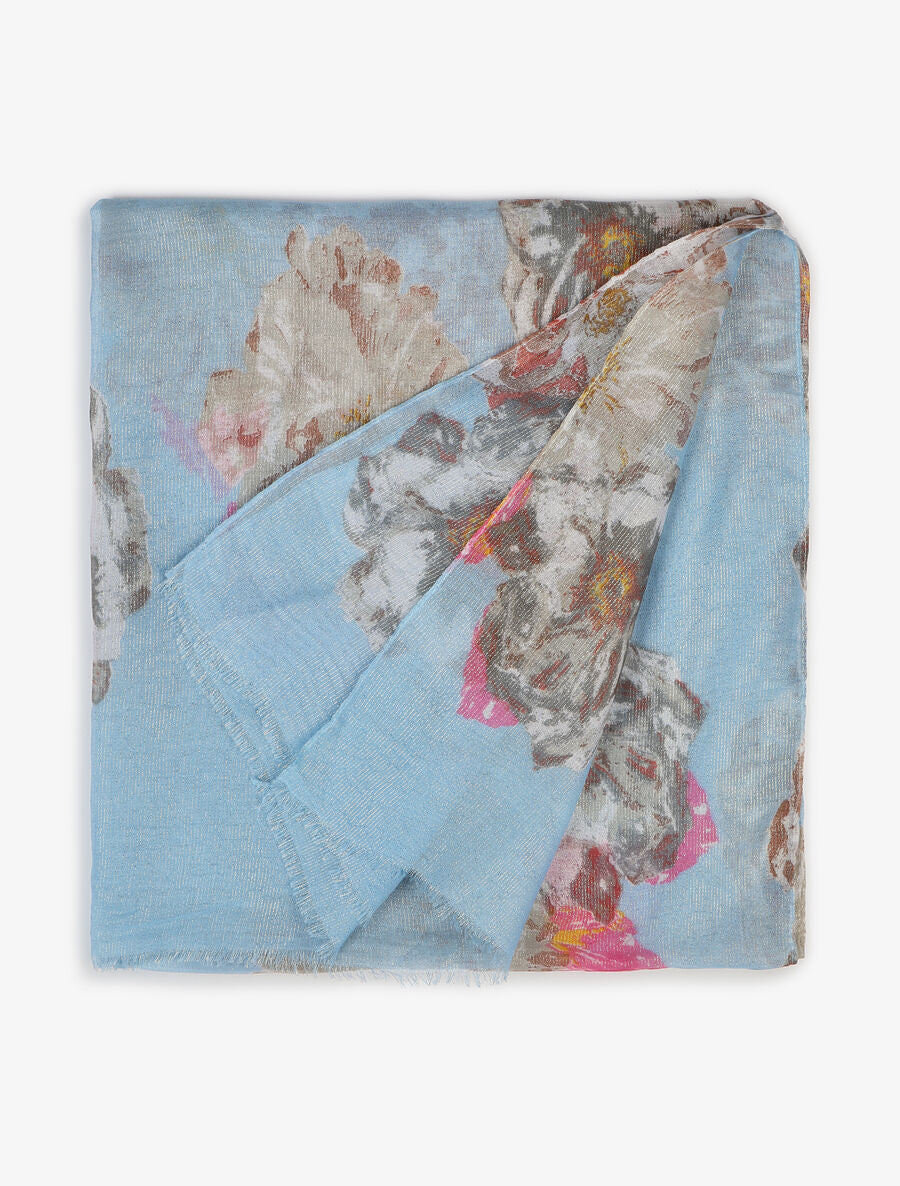 Foulard irisé imprimé grandes fleurs - Bleu ciel - 2