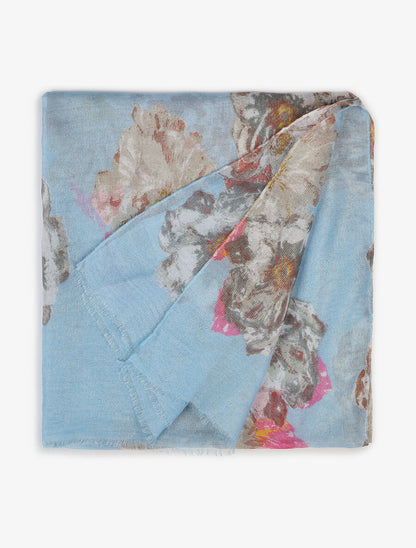 Foulard irisé imprimé grandes fleurs - Bleu ciel - 2
