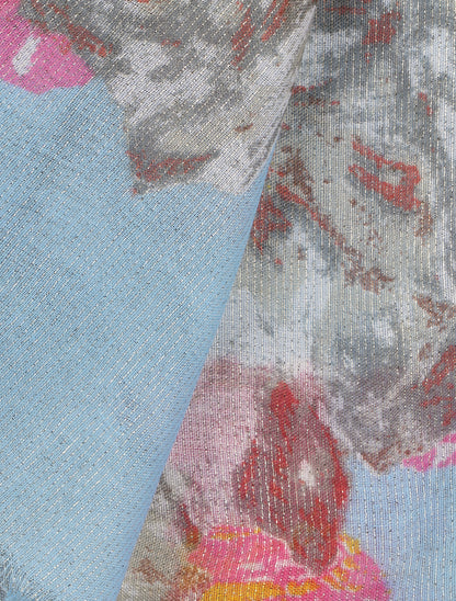 Foulard irisé imprimé grandes fleurs - Bleu ciel - 3