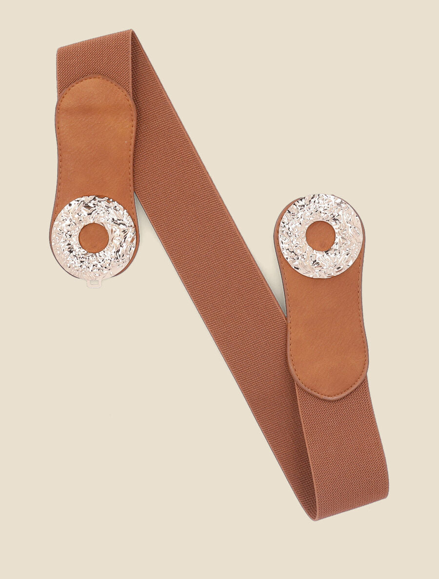 Ceinture élastiquée à double boucles effet froissé - Camel - 3