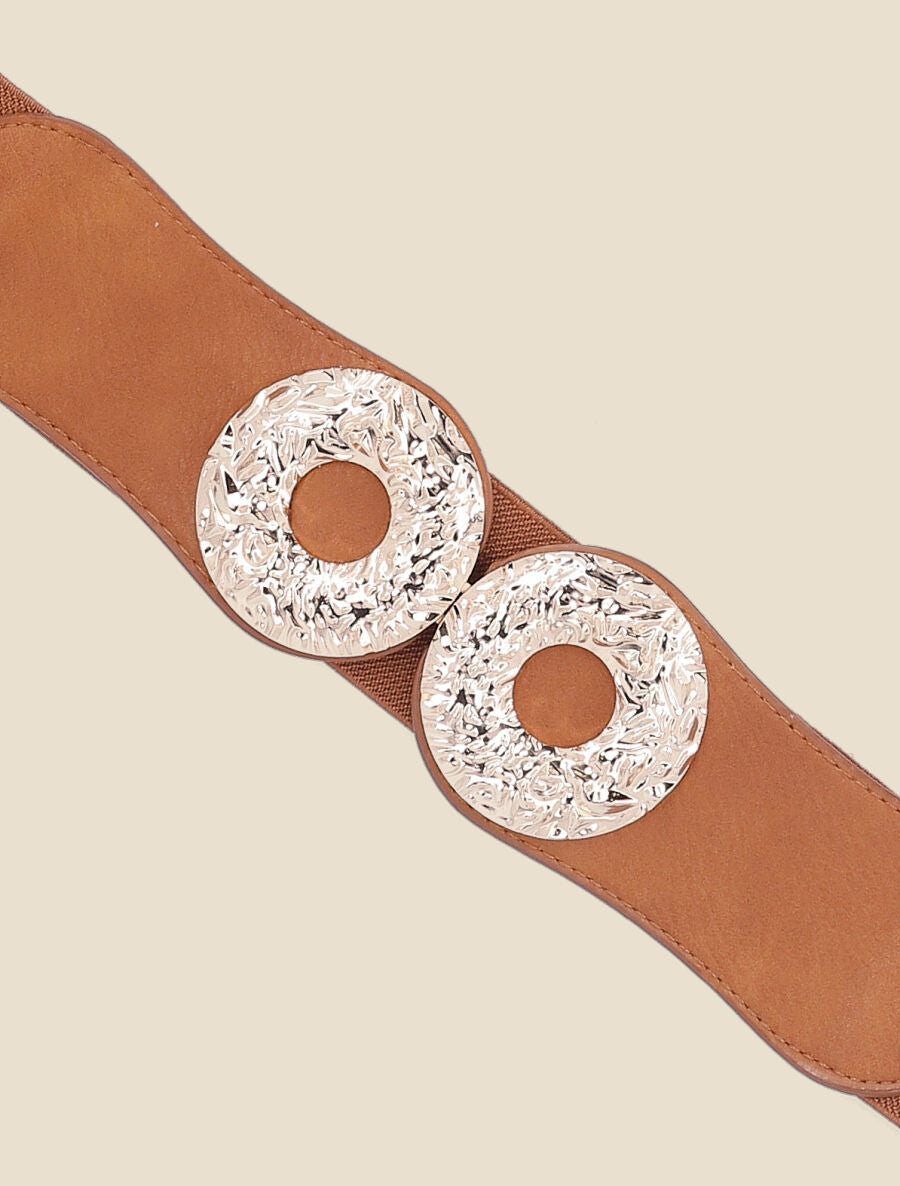 Ceinture élastiquée à double boucles effet froissé - Camel - 2