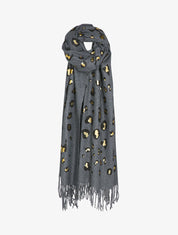 Echarpe à imprimé léopard lamé et franges - Gris foncé - 3