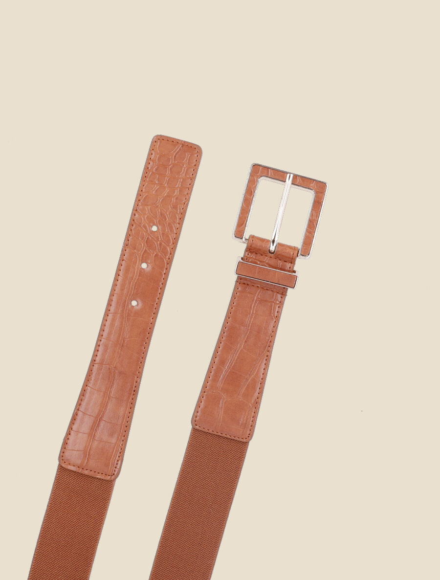 Ceinture bi-matière effet croco - Camel - 2