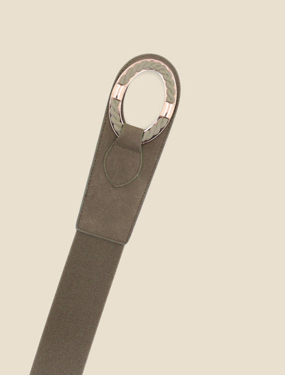 Ceinture bi-matière à boucle tressée - Kaki - 2