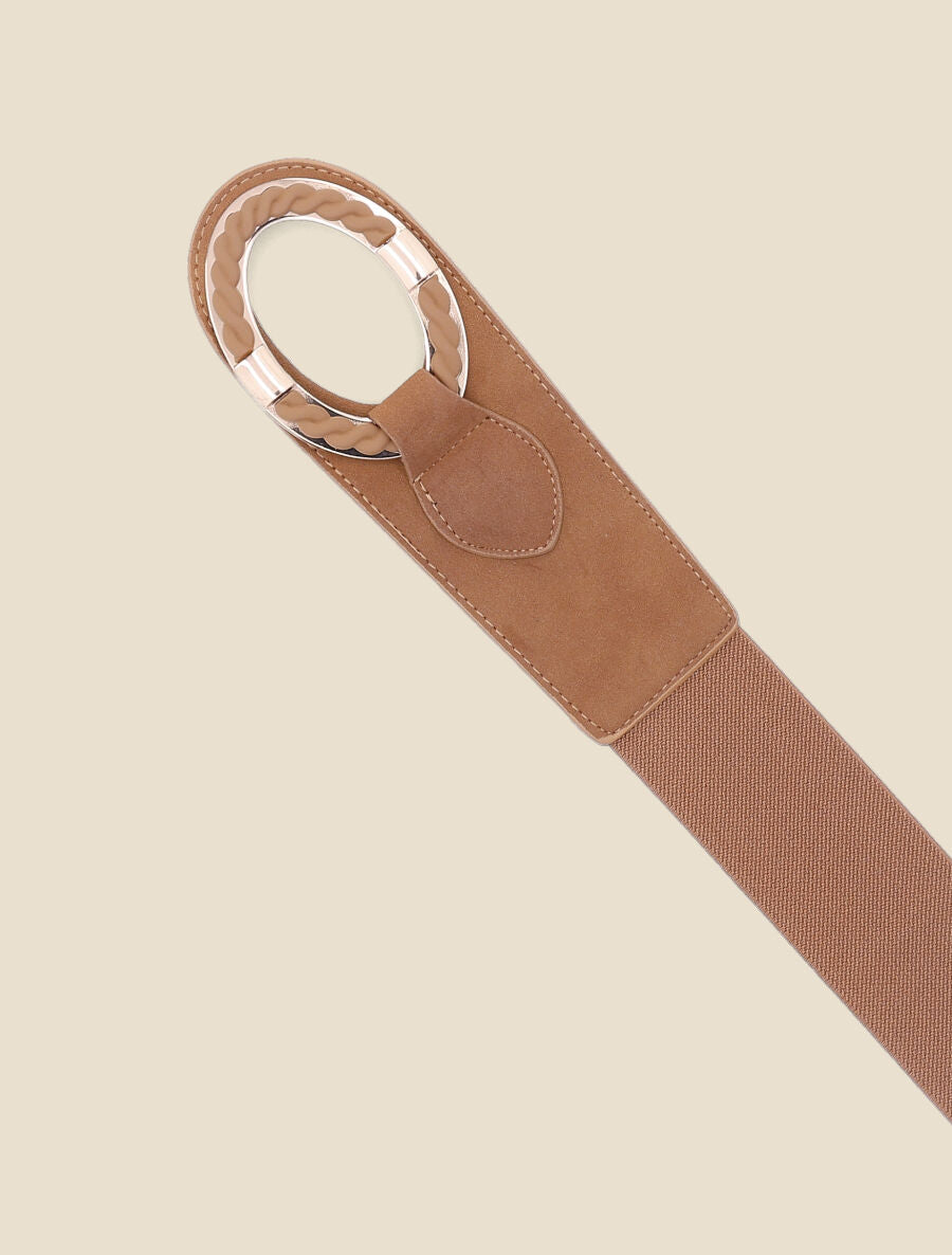 Ceinture bi-matière à boucle tressée - Camel - 2