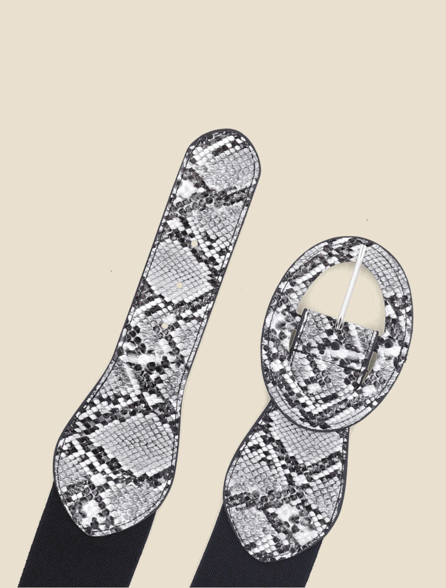 Ceinture bi-matière à boucle imprimé python - Gris - 2
