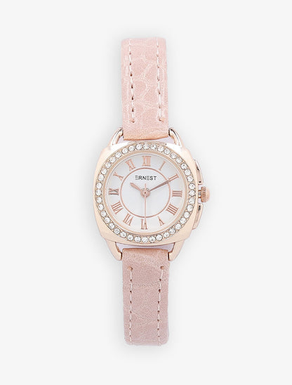 Montre effet croco à strass - Rose - 3
