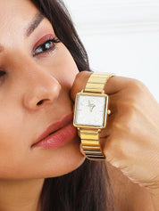 Montre carrée en acier - Or - 1