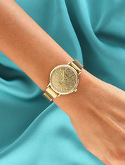 Montre métallique ronde à paillettes - Or - 1