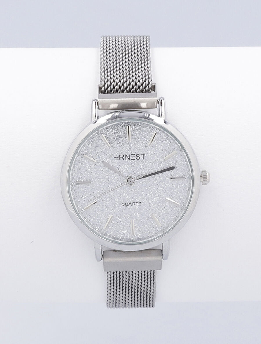 Montre métallique ronde à paillettes - Argent - 3