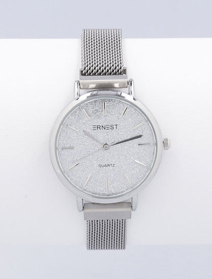 Montre métallique ronde à paillettes - Argent - 3