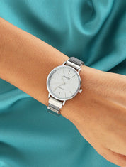Montre métallique ronde à paillettes - Argent - 1