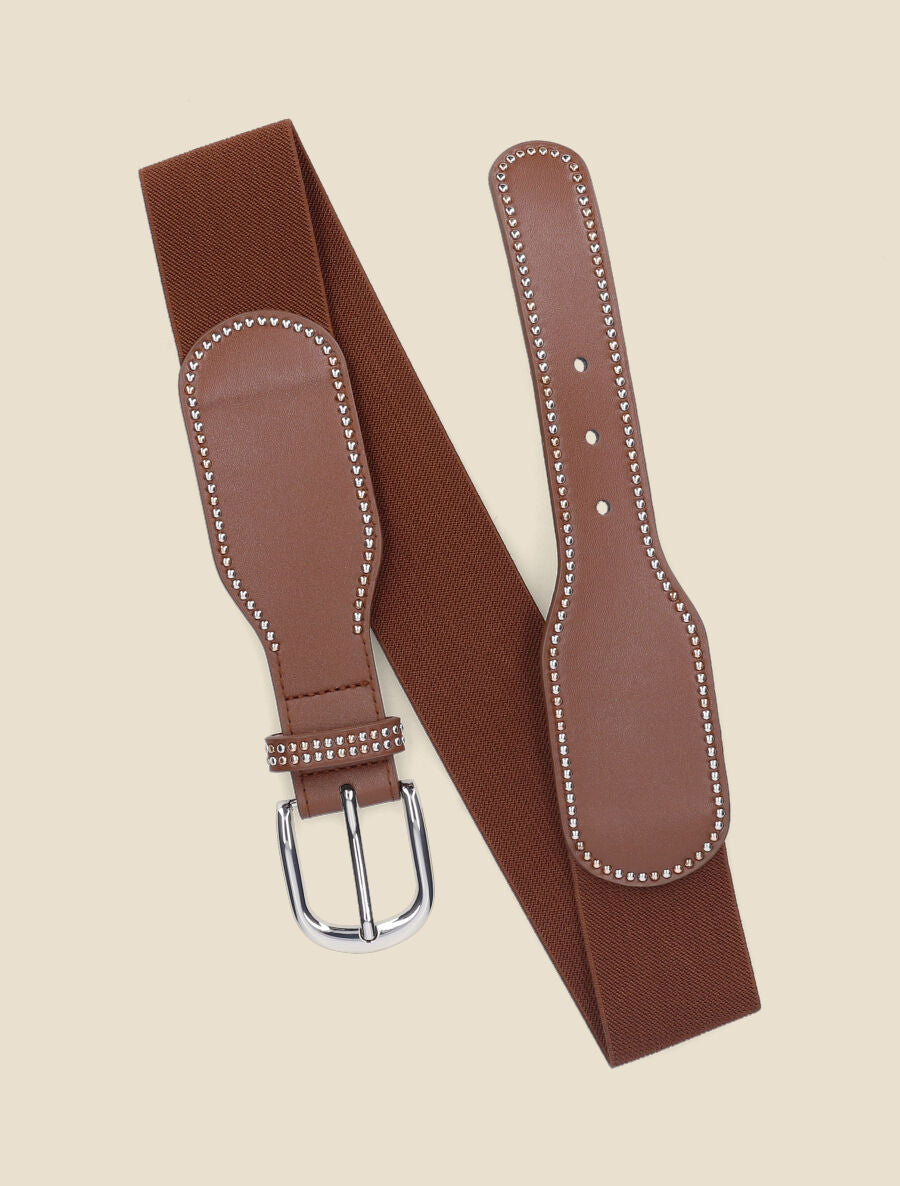 Ceinture élastiquée à clous - Marron - 3
