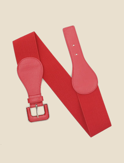 Ceinture élastiquée en simili - Rouge - 1