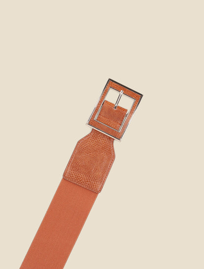 Ceinture python à boucle carrée - Camel - 2