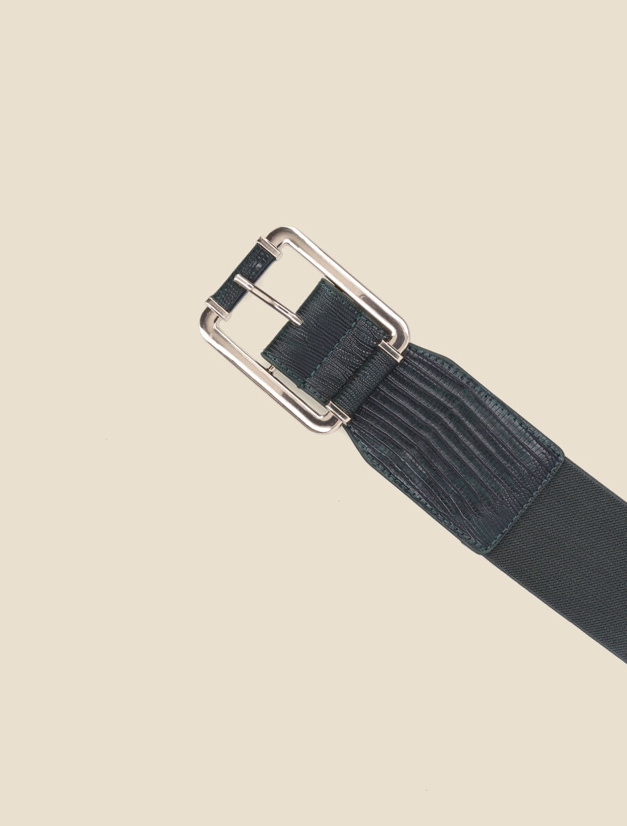 Ceinture effet python à boucle dorée - Vert - 2
