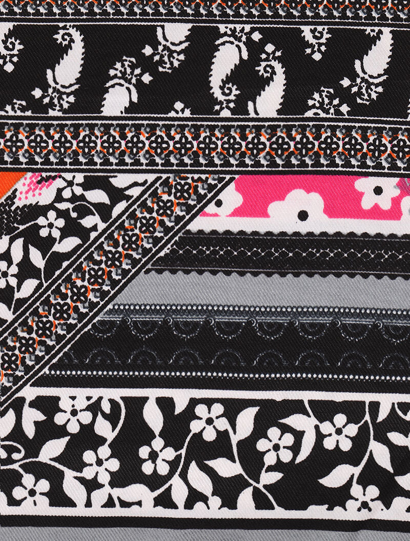 Foulard à imprimé multi-fleurs style patchwork et bords à pompons - Gris - 3