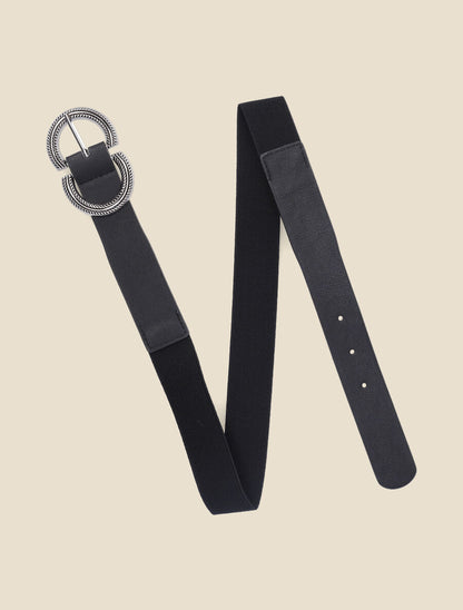 Ceinture à double boucles striées - Noir - 1