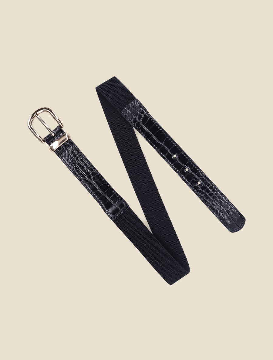 Ceinture élastiquée effet croco - Noir - 1
